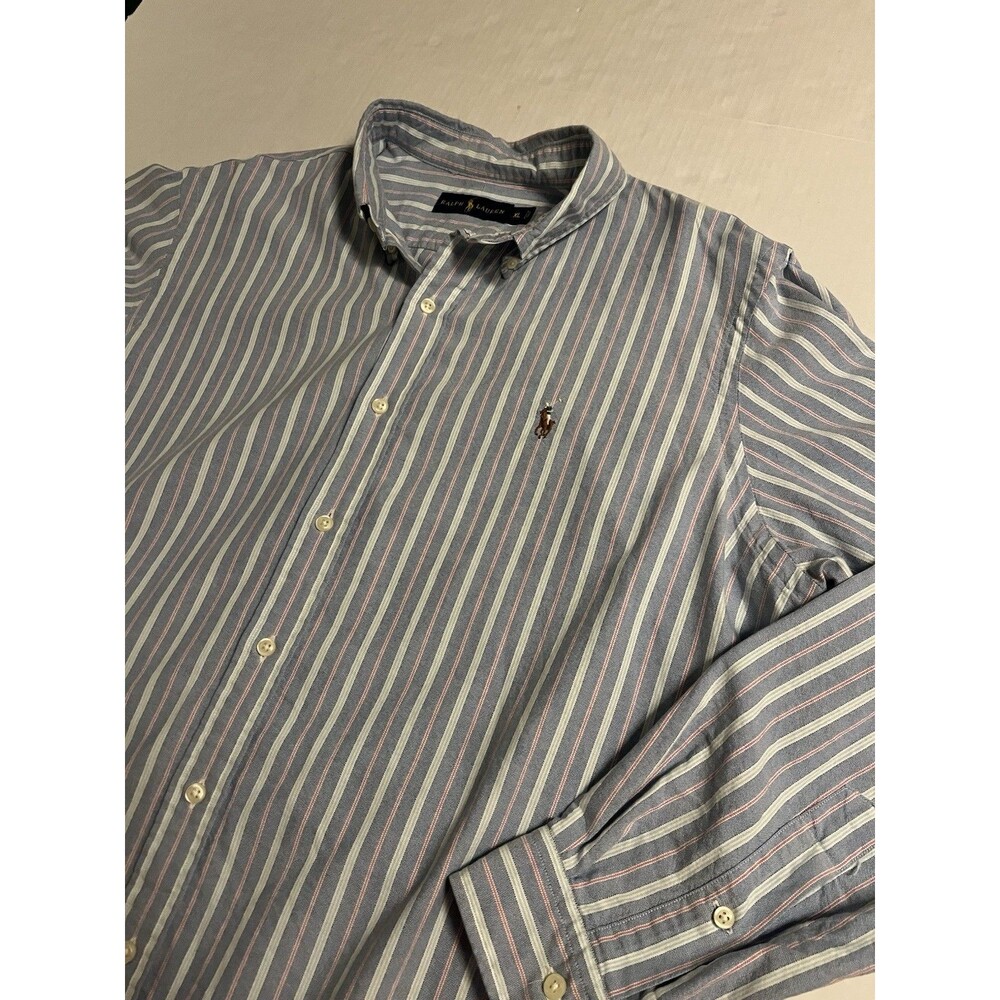 Ralph Lauren Striped Multi Color Long Sleeve Button Oxford Shirt XL Pony Preppy